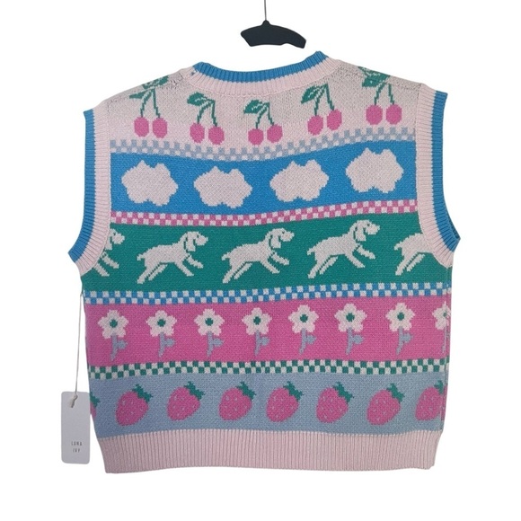 Luna Ivy Blue Pink Sweater Vest NWT XS - Picture 2 of 10